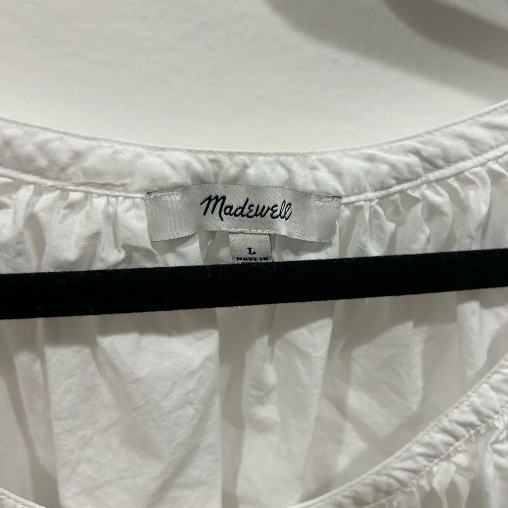 Madewell Embroidered Puff-Sleeve A-Line Top | White | Size L